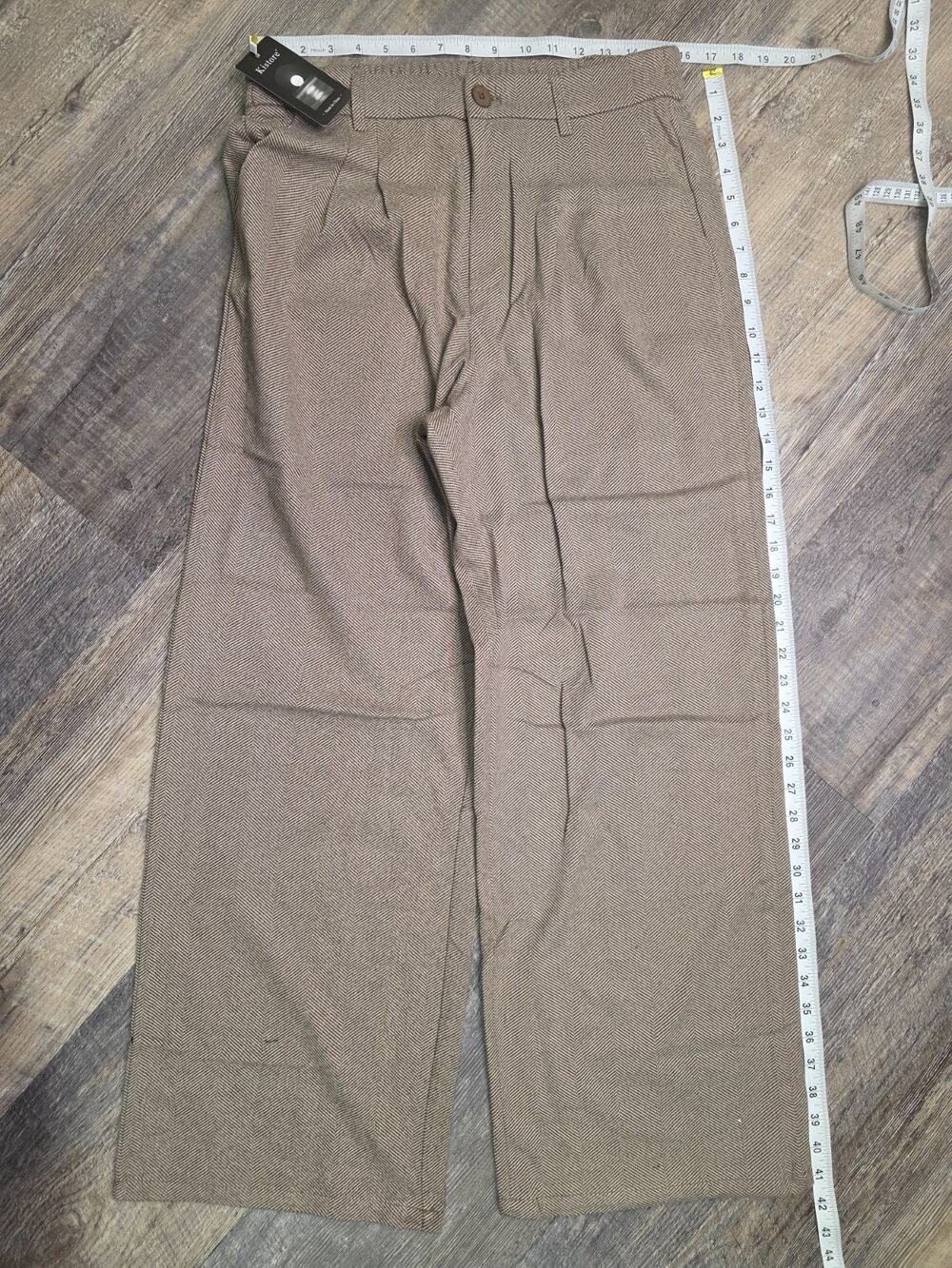 Kistore Womens Pants Size L Brown Herringbone Wide Leg Elastic Waist NWT